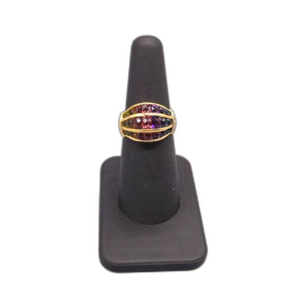 18KT YELLOW GOD 6.90G DIAMOND 0.10CTW & RAINBOW STONE RING SIZE 6.5 (152528-6)